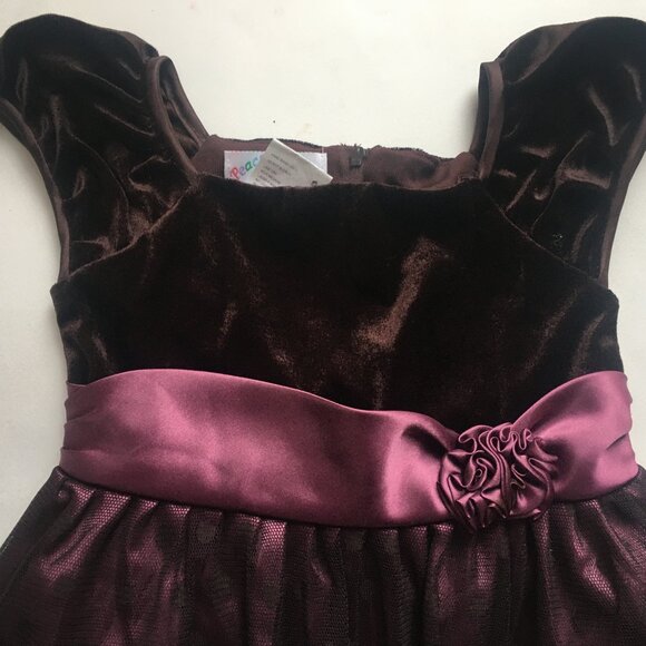 Peachy Kids Girls Dress Size 4 Velvet Top Ruffle Shimmer Bottom Tie-Back Rose - Picture 4 of 15